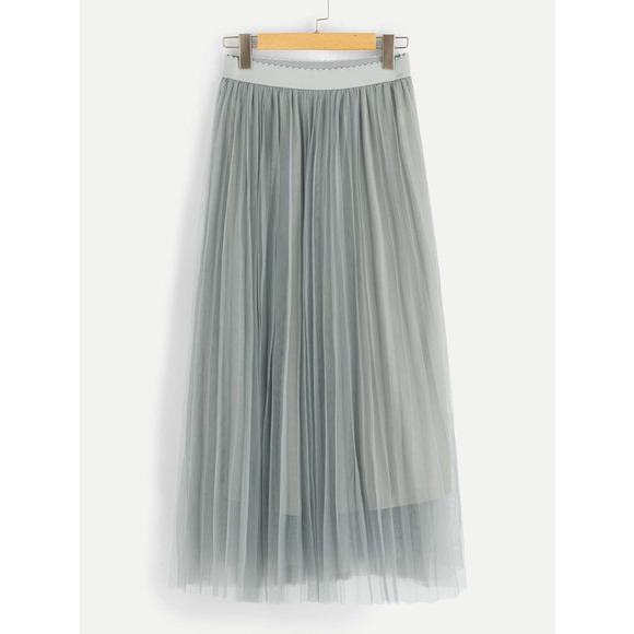 tulle tutu midi skirt Wide Waist Pleated Tulle Skirt tan brown nude - Picture 7 of 13